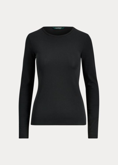 Tops Ralph Lauren Mujer Negros - Cotton-Blend Long-Sleeve - XWGUR3149